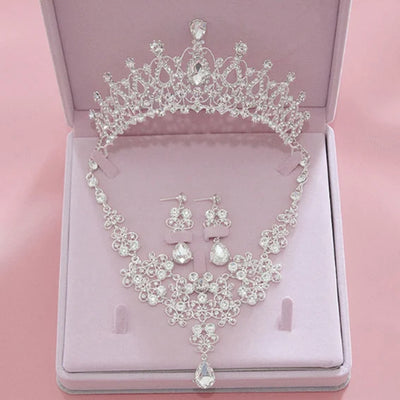 Luxury Crystal Wedding Bridal Jewelry Sets Women/Girl Gold Color Tiara/Crown Earrings Choker Necklace Bride Jewelry Set
