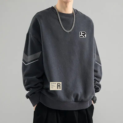 Sweatshirts for Men's Spring and Autumn New Round Neck Loose Hatless Top Long Sleeves Trendy and Handsome