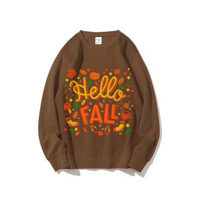 Graphic Sweatshirt Hello Fall Autumn Y2k Print Woman Sweatshirts Oversize Casual Wear Trendy Holiday Design Cheerful Clothes