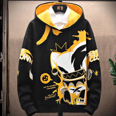 Graphic Hooded Sweatshirts for Man Punk Men's Clothing New Rock Hip Hop Sweat Shirt Korean Style Harajuku Fashion Warm Hoodies