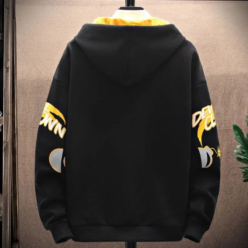 Graphic Hooded Sweatshirts for Man Punk Men's Clothing New Rock Hip Hop Sweat Shirt Korean Style Harajuku Fashion Warm Hoodies