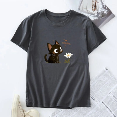 Women's Cotton T-shirt Fashion Kawaii Harajuku Cat Graphic T Shirts Summer Short Sleeve Female Tee Tops Woman Tshirt Clothing