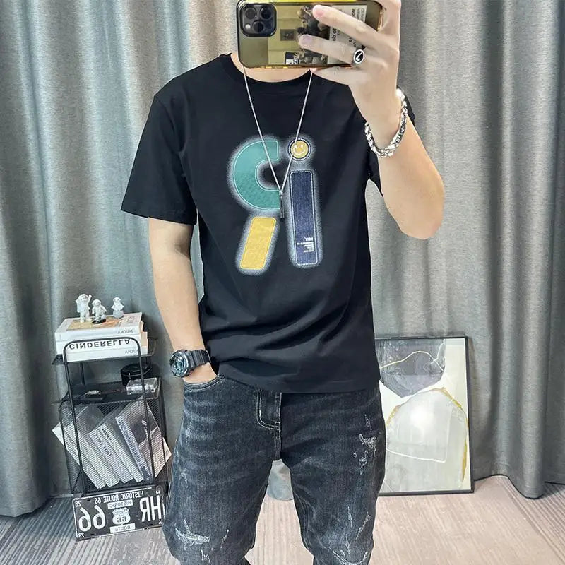 Clothes Streetwear Drawings Alphabet Men's T-shirt Top Man Tee Shirts Original Hip Hop Fashion Xl Kpop Vintage Funny White