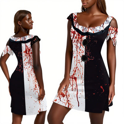 Clothes Festival Dress for Women Scary Clown Cosplay Costume Girl Funny Halloween Party Sleeveless Asymmetrical Female Dresses