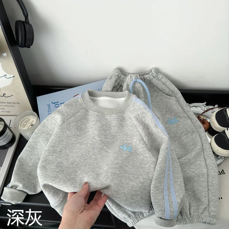 Boys Sweatshirts Hoodies Spring Autumn Long Sleeved T-shirt  Children O Neck Top Sweat Pants 2pcs Set Korean Cartoon Sportswear