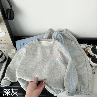 Boys Sweatshirts Hoodies Spring Autumn Long Sleeved T-shirt  Children O Neck Top Sweat Pants 2pcs Set Korean Cartoon Sportswear