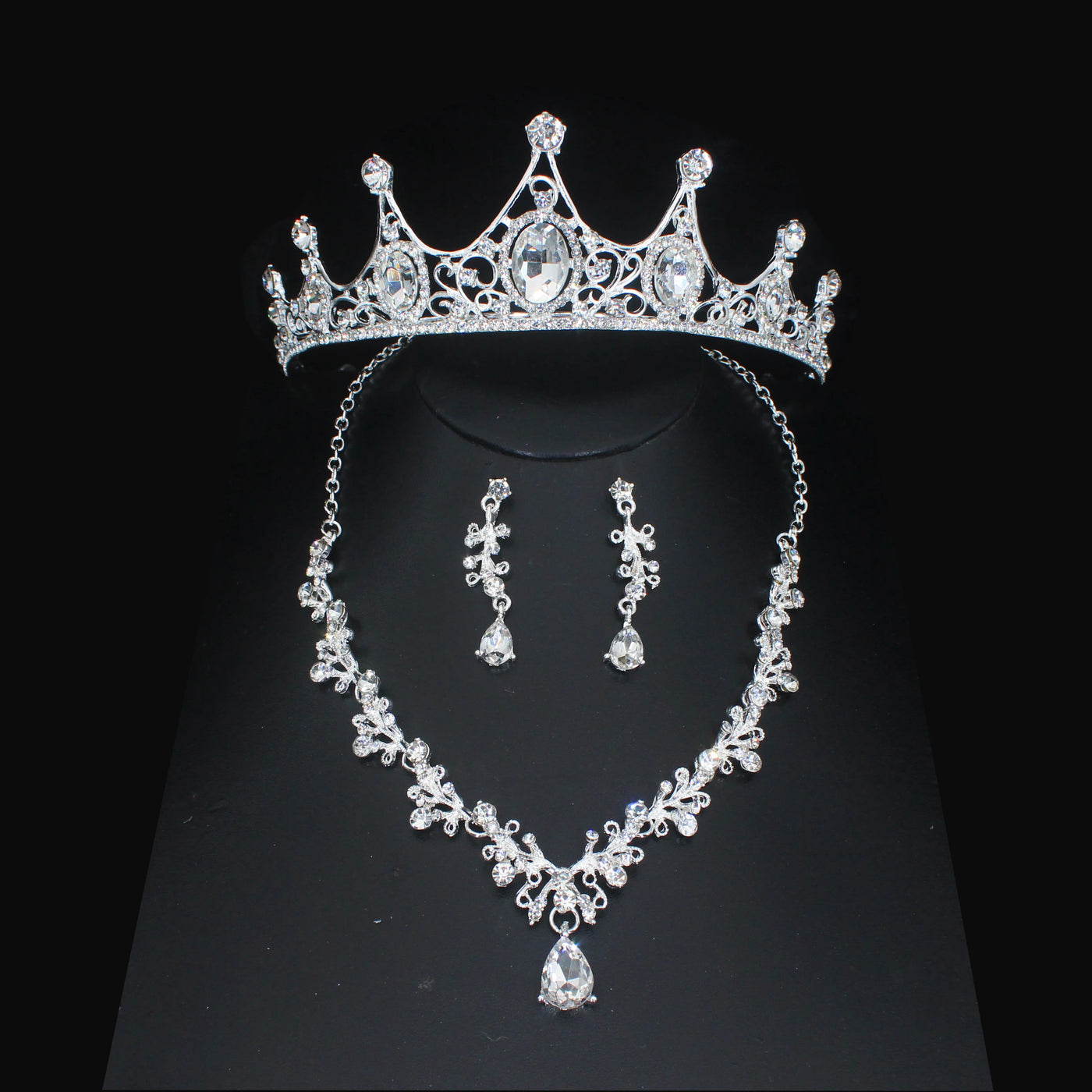 Luxury Crystal Wedding Bridal Jewelry Sets Women/Girl Gold Color Tiara/Crown Earrings Choker Necklace Bride Jewelry Set