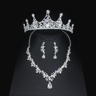 Luxury Crystal Wedding Bridal Jewelry Sets Women/Girl Gold Color Tiara/Crown Earrings Choker Necklace Bride Jewelry Set