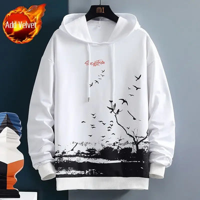 Graphic Hooded Sweatshirts for Man Punk Men's Clothing New Rock Hip Hop Sweat Shirt Korean Style Harajuku Fashion Warm Hoodies