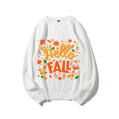 Graphic Sweatshirt Hello Fall Autumn Y2k Print Woman Sweatshirts Oversize Casual Wear Trendy Holiday Design Cheerful Clothes
