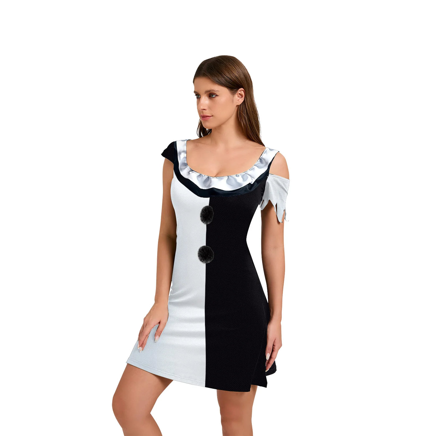Clothes Festival Dress for Women Scary Clown Cosplay Costume Girl Funny Halloween Party Sleeveless Asymmetrical Female Dresses