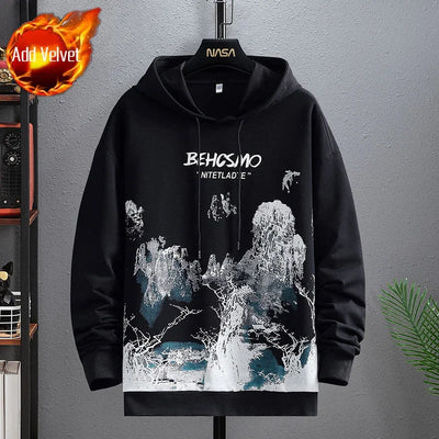 Graphic Hooded Sweatshirts for Man Punk Men's Clothing New Rock Hip Hop Sweat Shirt Korean Style Harajuku Fashion Warm Hoodies