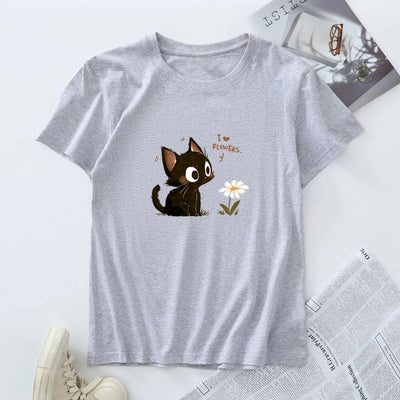 Women's Cotton T-shirt Fashion Kawaii Harajuku Cat Graphic T Shirts Summer Short Sleeve Female Tee Tops Woman Tshirt Clothing