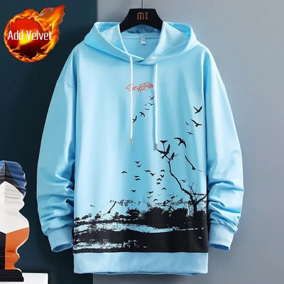 Graphic Hooded Sweatshirts for Man Punk Men's Clothing New Rock Hip Hop Sweat Shirt Korean Style Harajuku Fashion Warm Hoodies