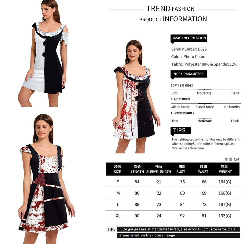 Clothes Festival Dress for Women Scary Clown Cosplay Costume Girl Funny Halloween Party Sleeveless Asymmetrical Female Dresses