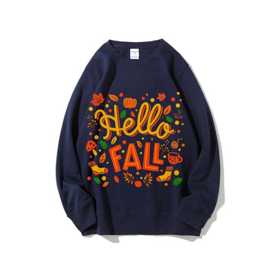 Graphic Sweatshirt Hello Fall Autumn Y2k Print Woman Sweatshirts Oversize Casual Wear Trendy Holiday Design Cheerful Clothes