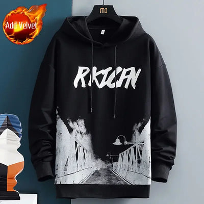 Graphic Hooded Sweatshirts for Man Punk Men's Clothing New Rock Hip Hop Sweat Shirt Korean Style Harajuku Fashion Warm Hoodies