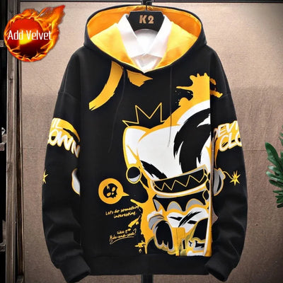 Graphic Hooded Sweatshirts for Man Punk Men's Clothing New Rock Hip Hop Sweat Shirt Korean Style Harajuku Fashion Warm Hoodies