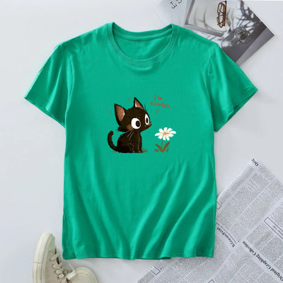 Women's Cotton T-shirt Fashion Kawaii Harajuku Cat Graphic T Shirts Summer Short Sleeve Female Tee Tops Woman Tshirt Clothing