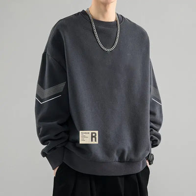 Sweatshirts for Men's Spring and Autumn New Round Neck Loose Hatless Top Long Sleeves Trendy and Handsome