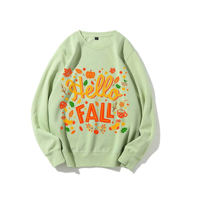 Graphic Sweatshirt Hello Fall Autumn Y2k Print Woman Sweatshirts Oversize Casual Wear Trendy Holiday Design Cheerful Clothes