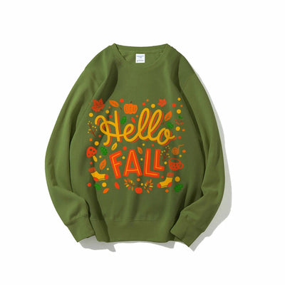 Graphic Sweatshirt Hello Fall Autumn Y2k Print Woman Sweatshirts Oversize Casual Wear Trendy Holiday Design Cheerful Clothes