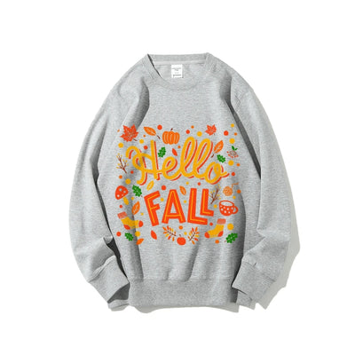 Graphic Sweatshirt Hello Fall Autumn Y2k Print Woman Sweatshirts Oversize Casual Wear Trendy Holiday Design Cheerful Clothes