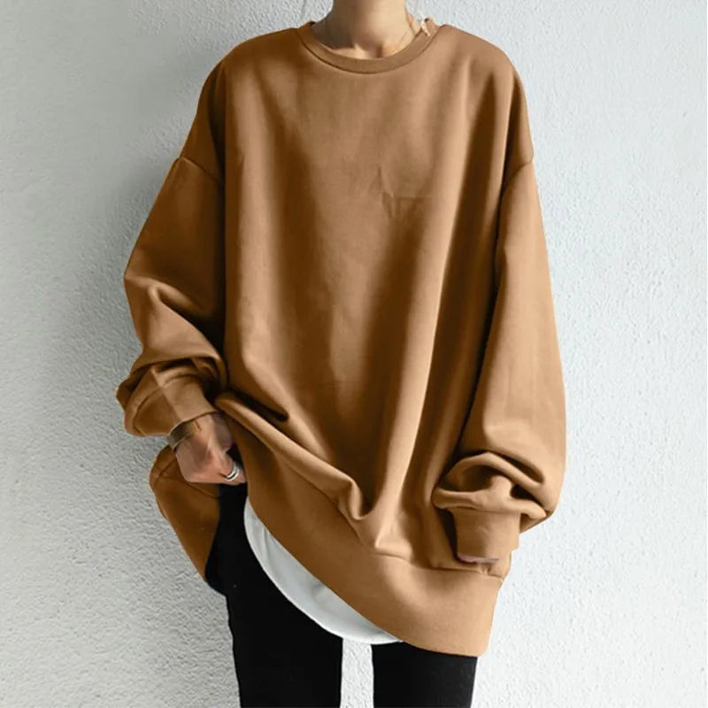 Sweatshirt Women Autumn Winter Sporty Top Round Collar Full Sleeve Solid Color Loose 2025 Female Casual Sportswear Basic Tops