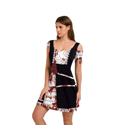 Clothes Festival Dress for Women Scary Clown Cosplay Costume Girl Funny Halloween Party Sleeveless Asymmetrical Female Dresses
