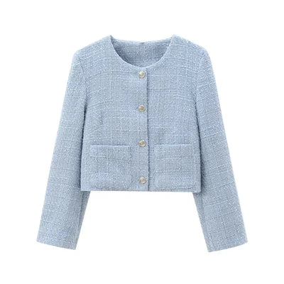 2024 Autumn New Women's Faion Coat Coarse Weave round Ne Outerwear Versatile Little Bla Dr Sle ort Outerwear