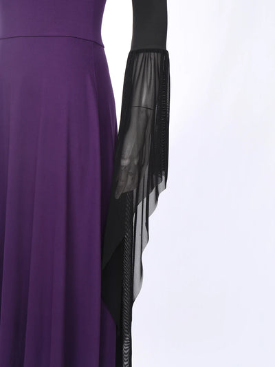 Women Halloween Wicked Queen Witch Vampire Cosplay Costume Flare Sleeve Mesh Cuffs Fancy Dress Carnival Theme Party Clothes