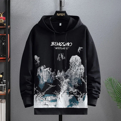 Graphic Hooded Sweatshirts for Man Punk Men's Clothing New Rock Hip Hop Sweat Shirt Korean Style Harajuku Fashion Warm Hoodies