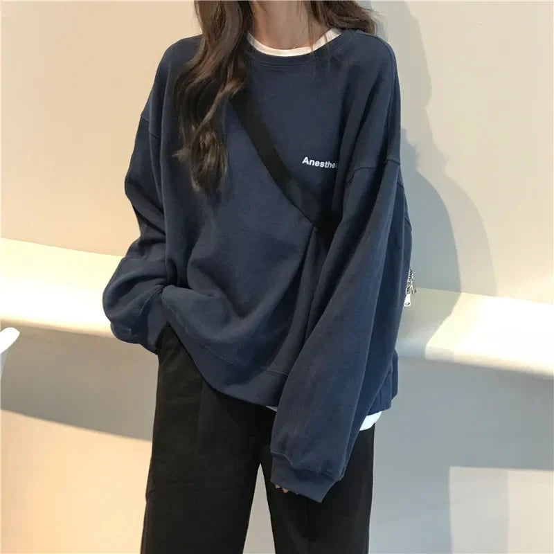 Women Sweatshirts Letter T-shirt Summer Korean Fashion Thin Chic Hoodie Shirt Long Sleeve Top Women's Loose Pullover Y2k Clothes