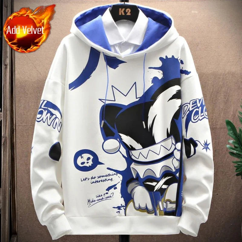 Graphic Hooded Sweatshirts for Man Punk Men's Clothing New Rock Hip Hop Sweat Shirt Korean Style Harajuku Fashion Warm Hoodies