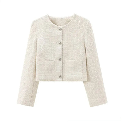 2024 Autumn New Women's Faion Coat Coarse Weave round Ne Outerwear Versatile Little Bla Dr Sle ort Outerwear
