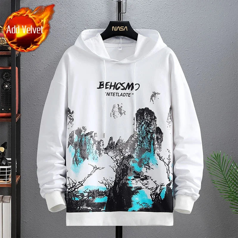 Graphic Hooded Sweatshirts for Man Punk Men's Clothing New Rock Hip Hop Sweat Shirt Korean Style Harajuku Fashion Warm Hoodies