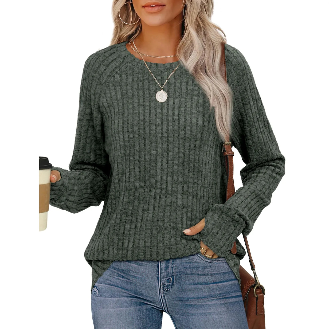 Sweatshirts For Women Long Sleeve Crewneck Pullover Casual Solid Tunic Tops With Thumb Hole Women's Sweatshirts Winter Clothing