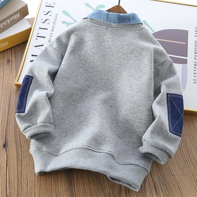 Kids Sweatshirt Boys Lapel Pullover Baby Collision Fashion Jumper Autumn Solid Casual Sports Tops 2025 Spring Children's Clothes