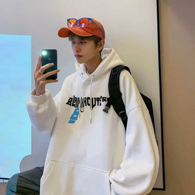 Sweatshirts for Man Hooded White Print Men's Clothing Hoodies Overfit Letter Streetwear Funny High Quality 90s Vintage Autumn