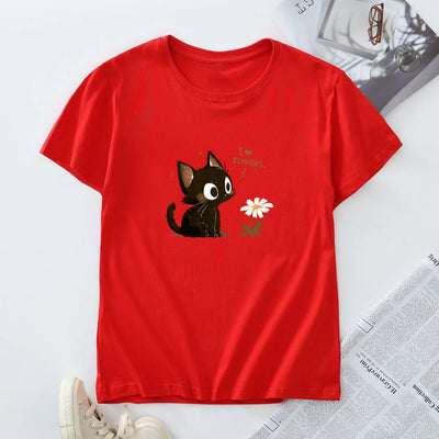 Women's Cotton T-shirt Fashion Kawaii Harajuku Cat Graphic T Shirts Summer Short Sleeve Female Tee Tops Woman Tshirt Clothing