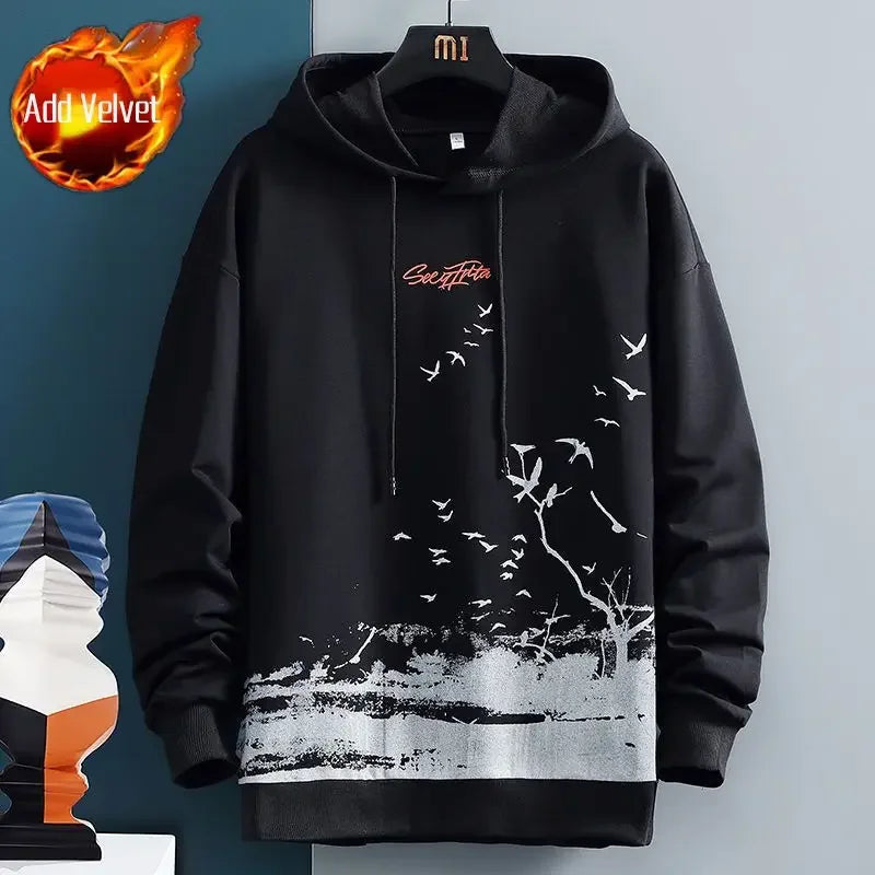 Graphic Hooded Sweatshirts for Man Punk Men's Clothing New Rock Hip Hop Sweat Shirt Korean Style Harajuku Fashion Warm Hoodies