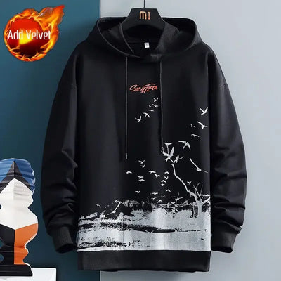 Graphic Hooded Sweatshirts for Man Punk Men's Clothing New Rock Hip Hop Sweat Shirt Korean Style Harajuku Fashion Warm Hoodies