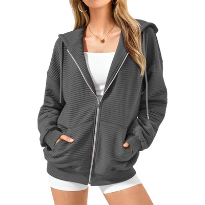 Sweatshirts for women, spring and autumn thin hooded cardigans New design zip-up jacket tops Waffle sweatshirts Fall Outfits