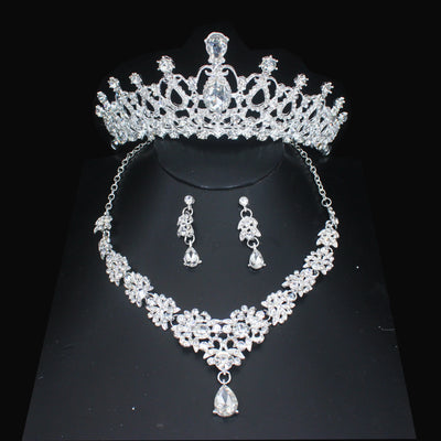 Luxury Crystal Wedding Bridal Jewelry Sets Women/Girl Gold Color Tiara/Crown Earrings Choker Necklace Bride Jewelry Set