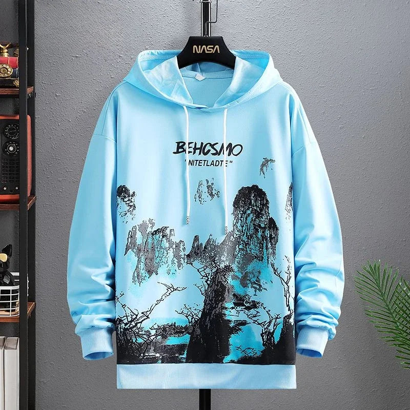 Graphic Hooded Sweatshirts for Man Punk Men's Clothing New Rock Hip Hop Sweat Shirt Korean Style Harajuku Fashion Warm Hoodies