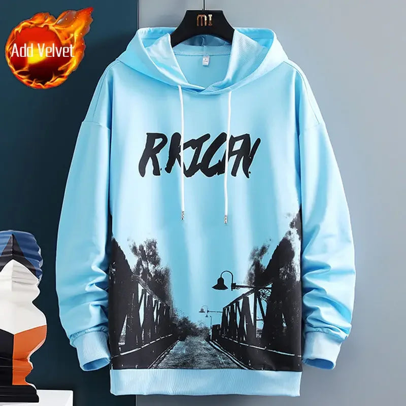 Graphic Hooded Sweatshirts for Man Punk Men's Clothing New Rock Hip Hop Sweat Shirt Korean Style Harajuku Fashion Warm Hoodies
