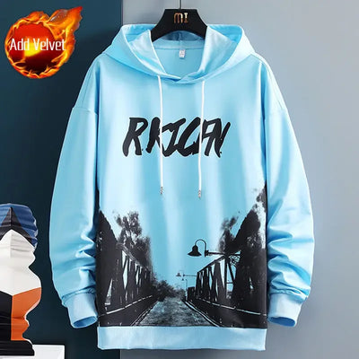 Graphic Hooded Sweatshirts for Man Punk Men's Clothing New Rock Hip Hop Sweat Shirt Korean Style Harajuku Fashion Warm Hoodies
