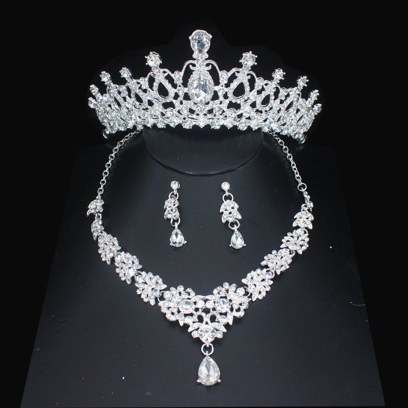 Luxury Crystal Wedding Bridal Jewelry Sets Women/Girl Gold Color Tiara/Crown Earrings Choker Necklace Bride Jewelry Set