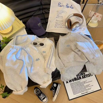 Boys Sweatshirts Hoodies Spring Autumn Long Sleeved T-shirt  Children O Neck Top Sweat Pants 2pcs Set Korean Cartoon Sportswear