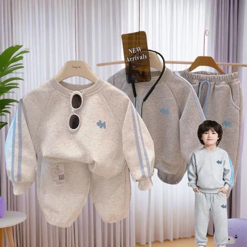 Boys Sweatshirts Hoodies Spring Autumn Long Sleeved T-shirt  Children O Neck Top Sweat Pants 2pcs Set Korean Cartoon Sportswear